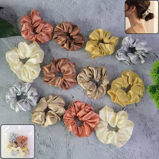 Premium Satin Hair Scrunchies Elastic Hair Ties For Women Girls (12 Pc)