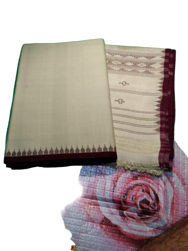 Khurkhul Muga Suite (cream, maroon border) - Fanek & Innaphi Set
