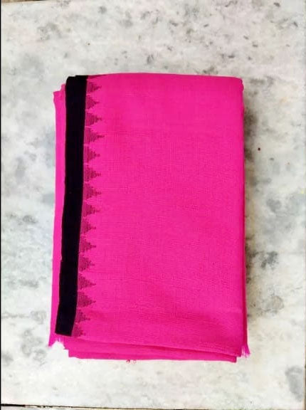 Oneply Fanek (dark pink, black border) - Traditional Manipuri Fanek