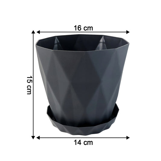 Diamond Design Plastic Flower Pot Set With Drain Tray (5 Pc)