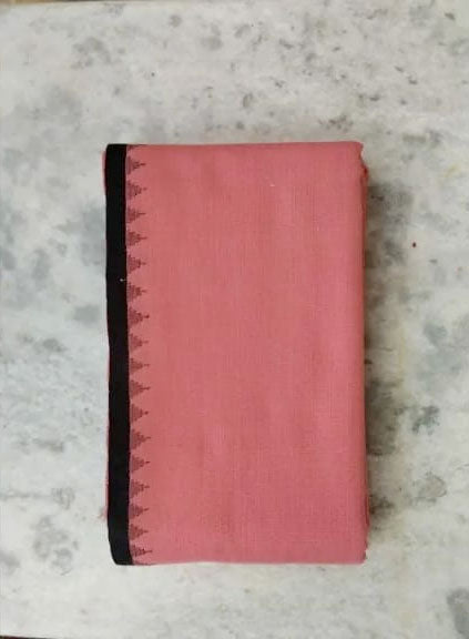 Oneply Fanek (peach, black border) - Traditional Manipuri Fanek