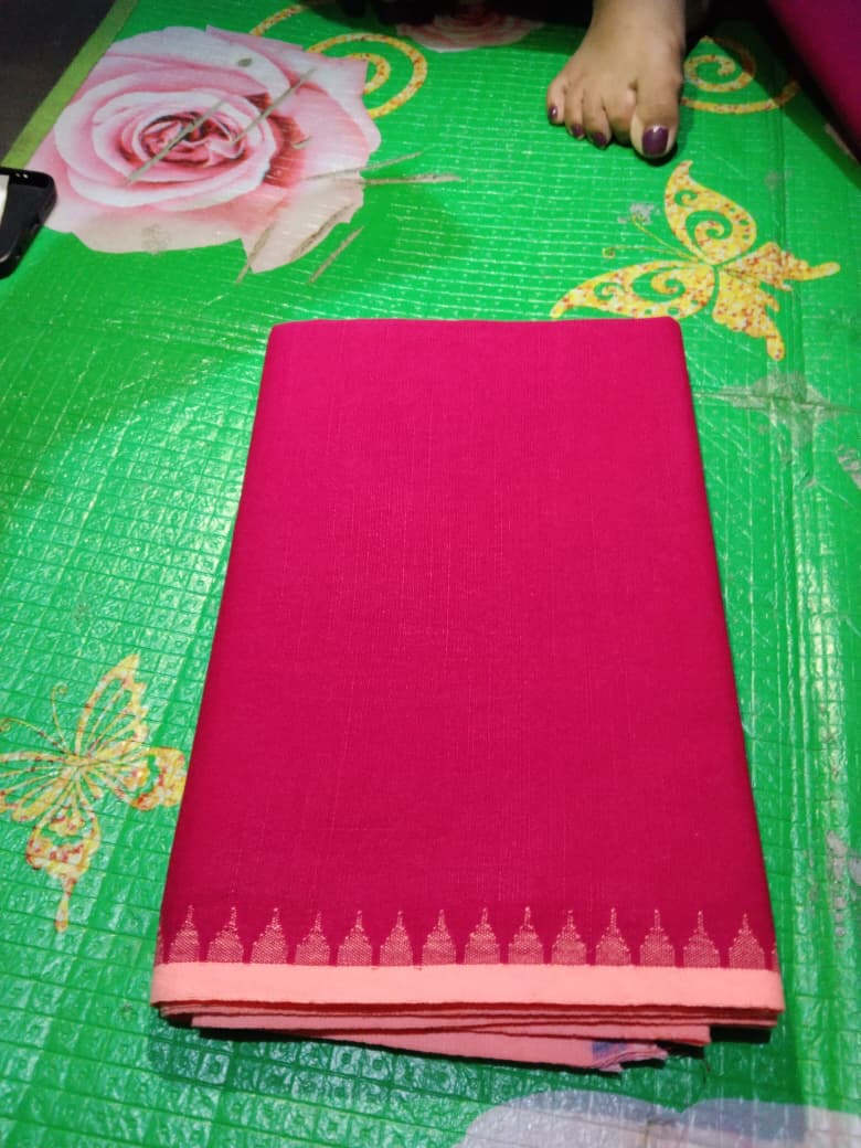 Linen Muga Fanek (red, peach border) - Traditional Manipuri Fanek