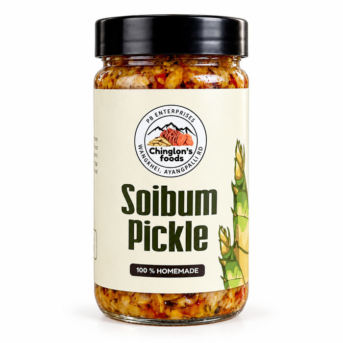 Chinglon’s Foods Soibum Pickle 200g – Traditional Manipuri fermented bamboo shoot pickle in a jar