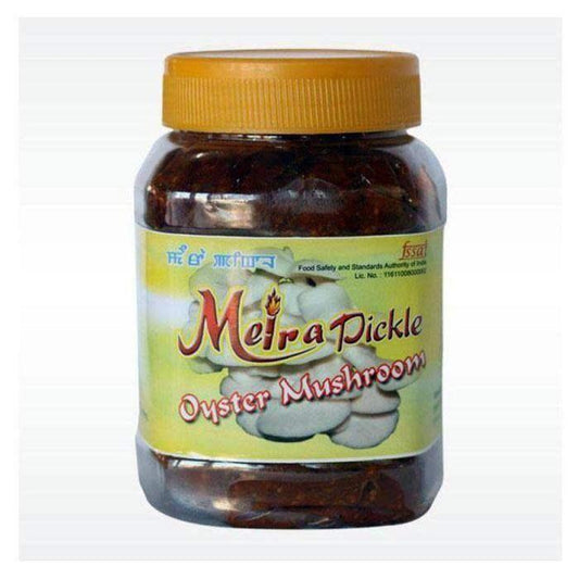 Oyster mushroom pickle in jar – spicy tangy mushroom achar made from Pleurotus ostreatus