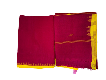 Lenin Muga Suit (maroon, yellow border) - Traditional Manipuri Fanek