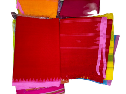 Lenin Muga Suit (red, light border) - Traditional Manipuri Fanek