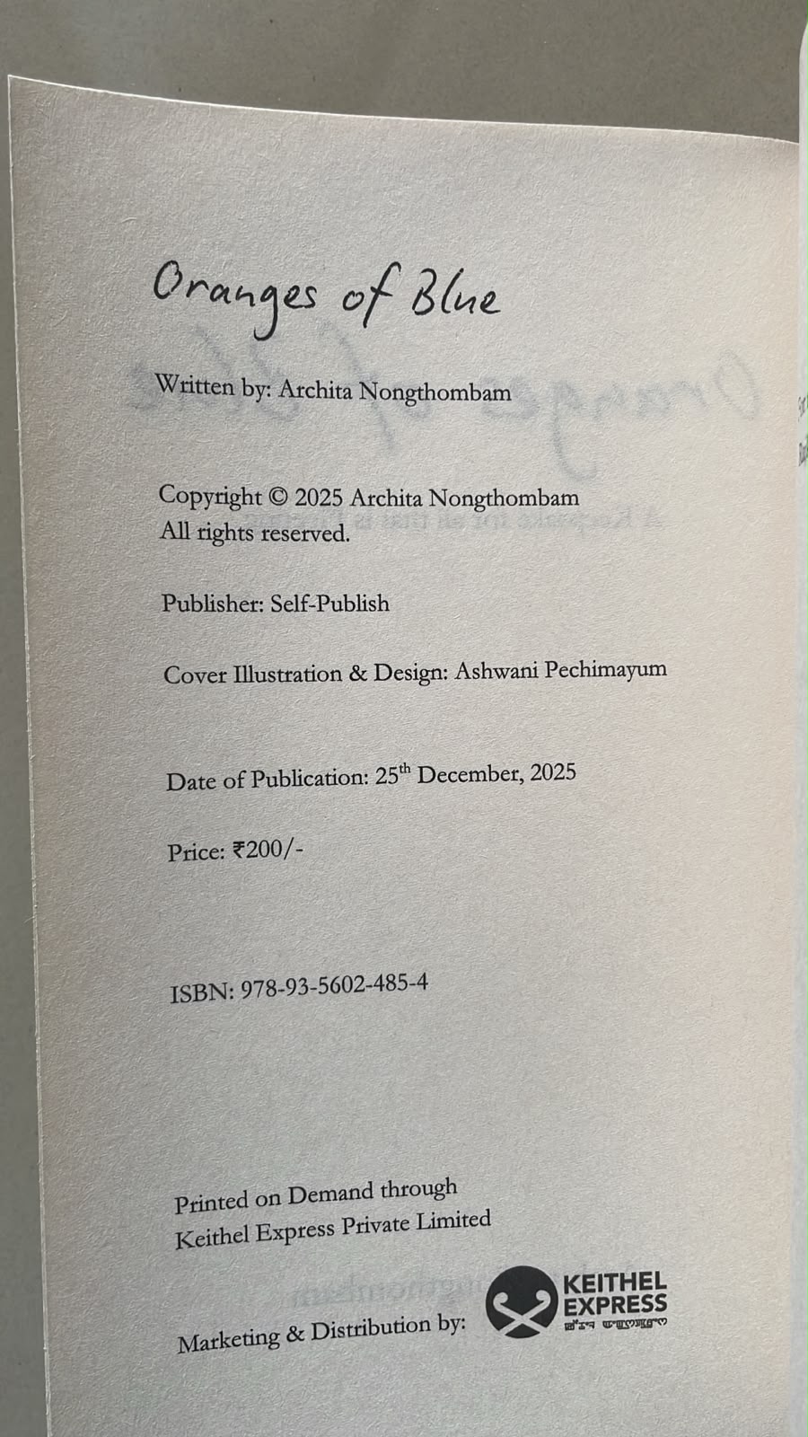 Oranges of Blue by Archita Nongthombam foreword