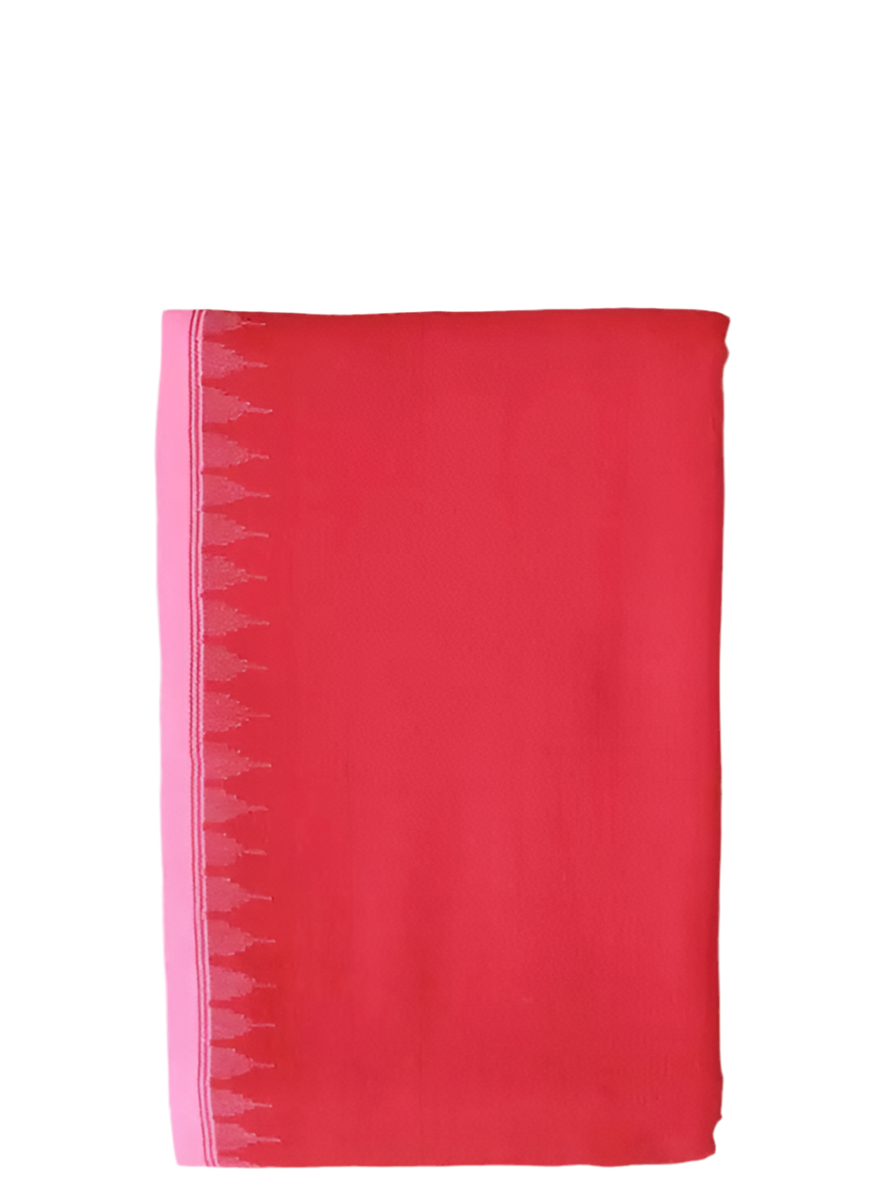 Oneply Fanek (orange, light pink border) - Traditional Manipuri Fanek