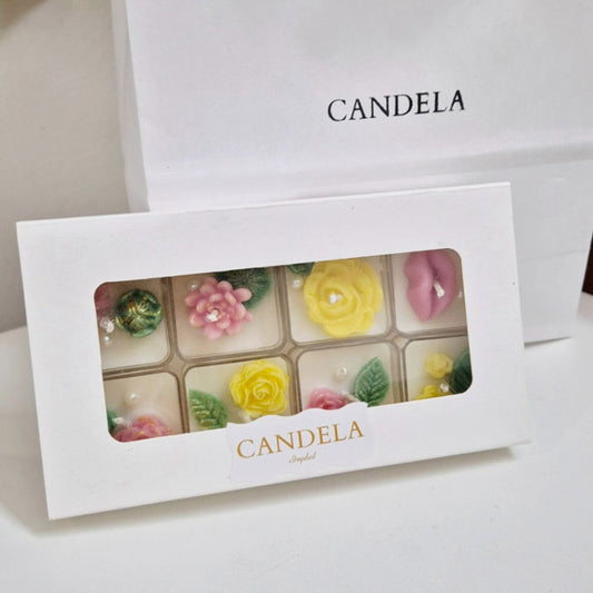 Candela assorted floral tealight candles set of 8 in a white display box