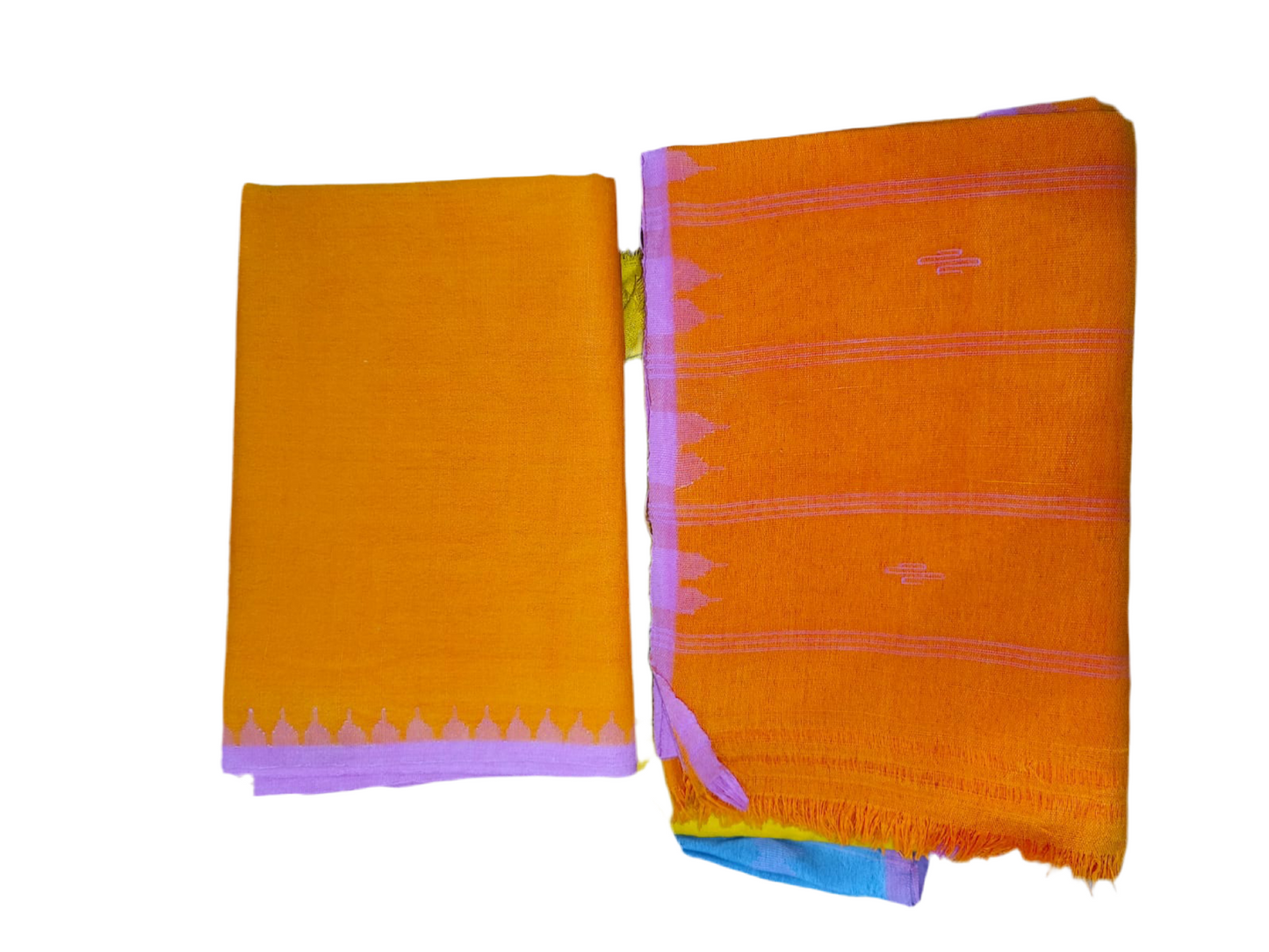 Lenin Muga Suit (orange, purple border) - Traditional Manipuri Fanek