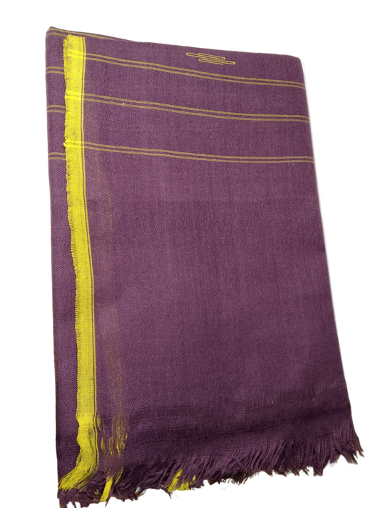 Purple scarf with yellow edges on a white background