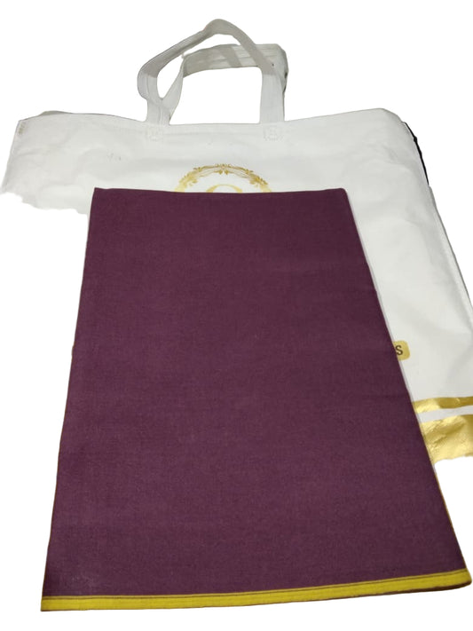 Purple folder with gold trim on a white surface