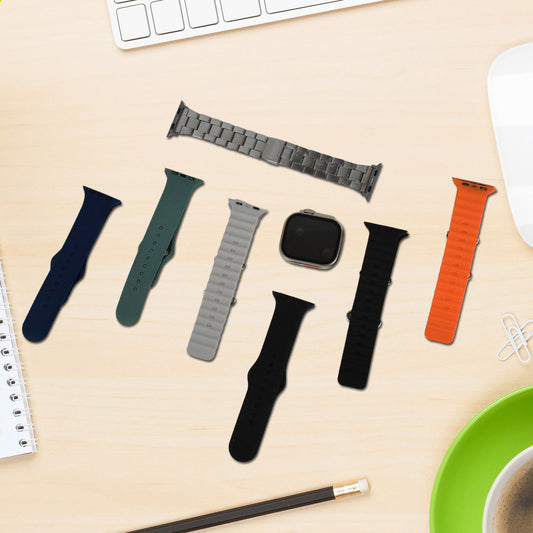 7 In 1 Ultra Smart Watch Combo With Seven Classic Straps Transparent Screen Guard (1 Set Mix Color)