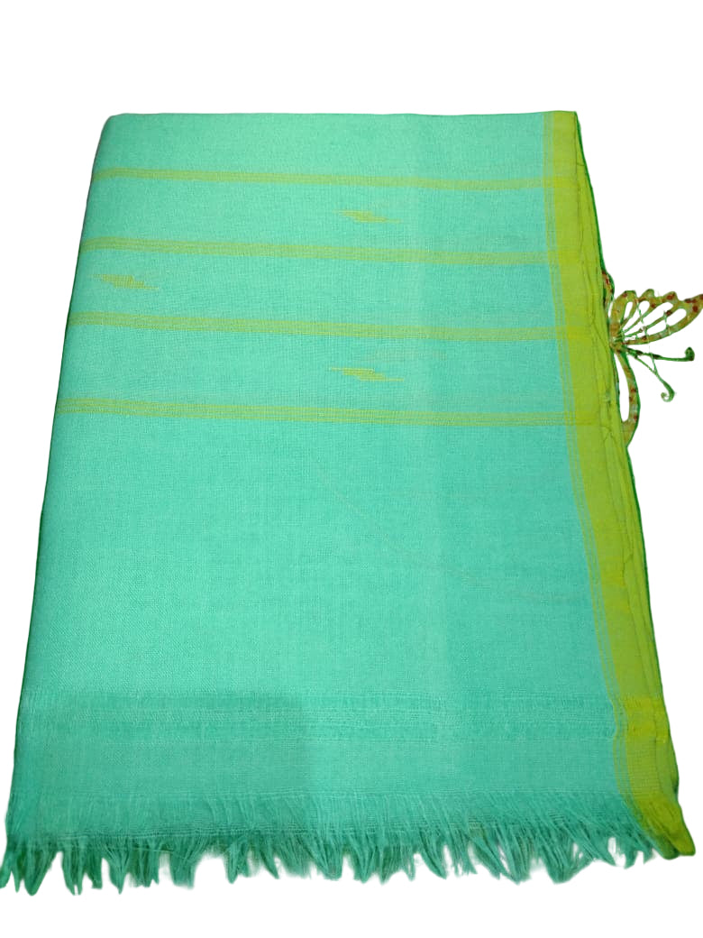 Green fabric with yellow stripes on a green background
