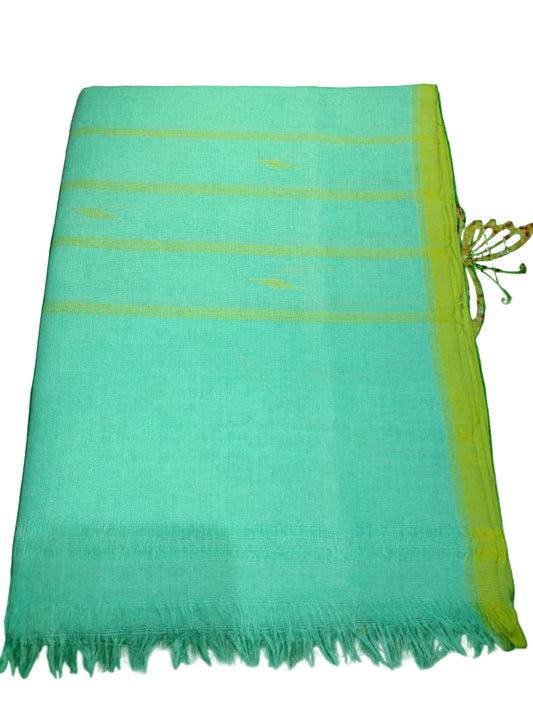 Green fabric with yellow stripes on a green background