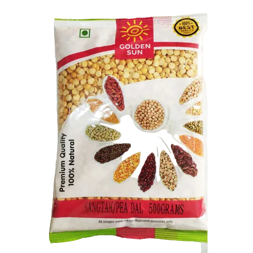 Packaged lentils with 'Golden Sun' branding on a white background