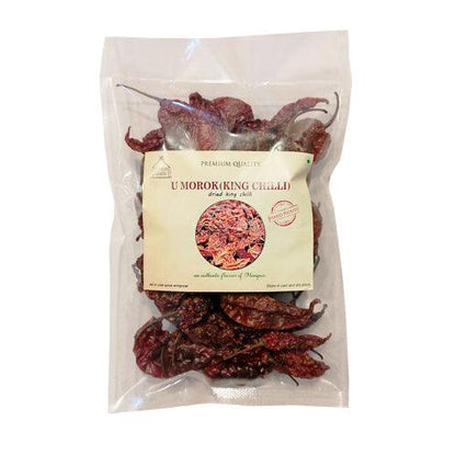 Khuman Kharai Umorok Akangba 50 gm | Smoked Dried King Chilli | 40-50 Chilli Pods