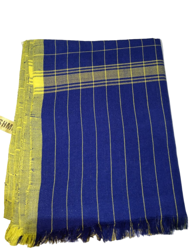 Blue and yellow plaid fabric with a measuring tape on a white background