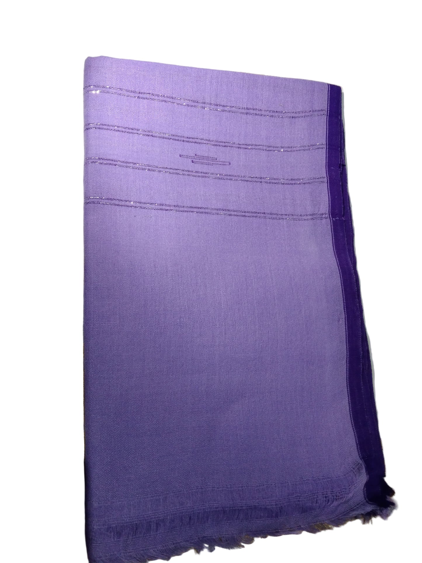 Purple fabric with visible stitching on a white background