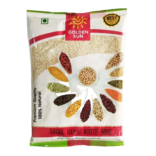 Packaged product with 'Golden Sun' branding and a display of various seeds on a white background.