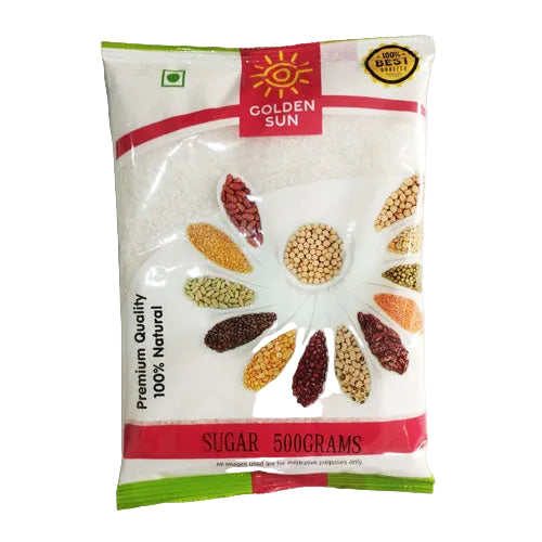 Bag of Golden Sun sugar with a colorful label on a white background