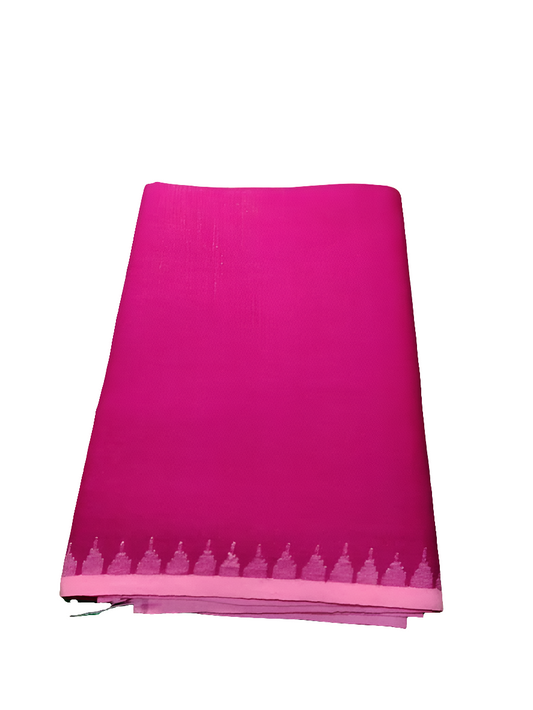 Linen Muga Fanek (dark pink, light pink border) - Traditional Manipuri Fanek