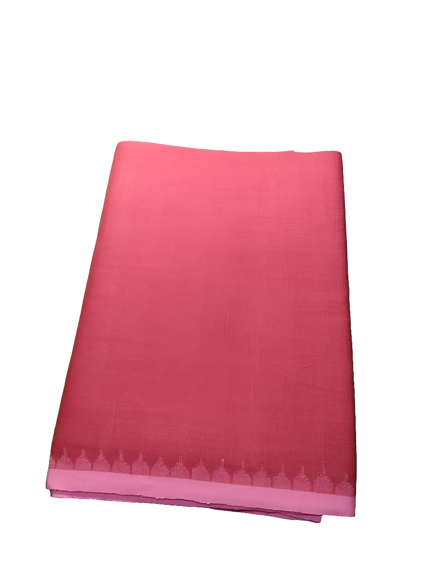Linen Muga Fanek (peach, pink border) - Traditional Manipuri Fanek