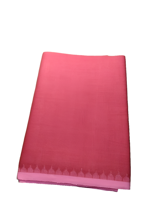 Linen Muga Fanek (peach, pink border) - Traditional Manipuri Fanek