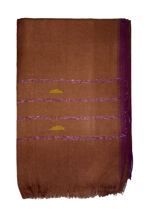Brown fabric with purple stripes on a white background
