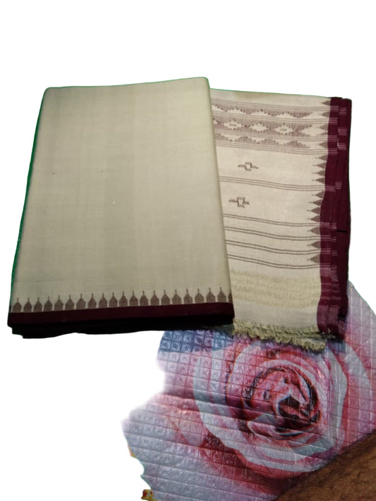 Khurkhul Muga Suite (cream, maroon border) - Fanek & Innaphi Set