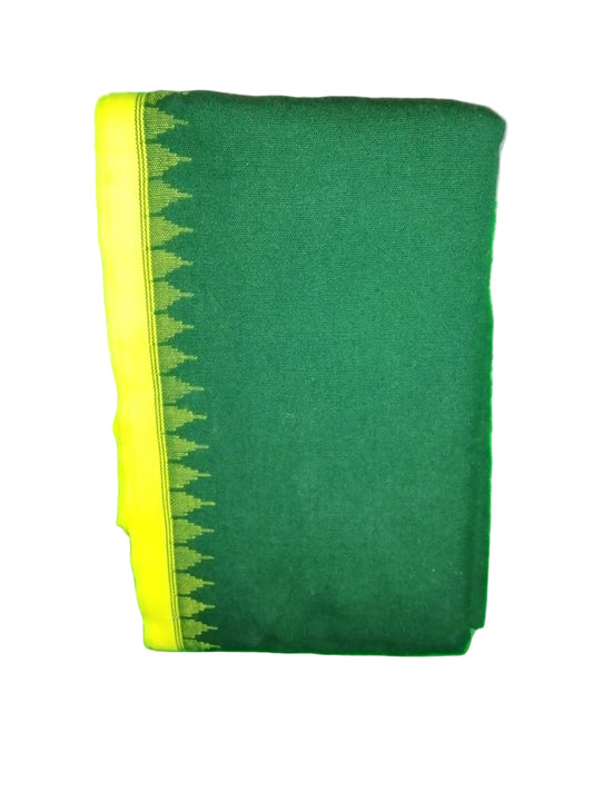 Green fabric with yellow border on a green background