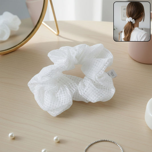 Elegant White Mesh Fabric Hair Scrunchie (1 Pc)