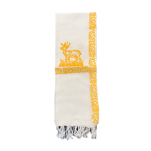 Sangai Print Orange Manipuri Lengyan - Handwoven Leirum Phi with Traditional Deer Motif