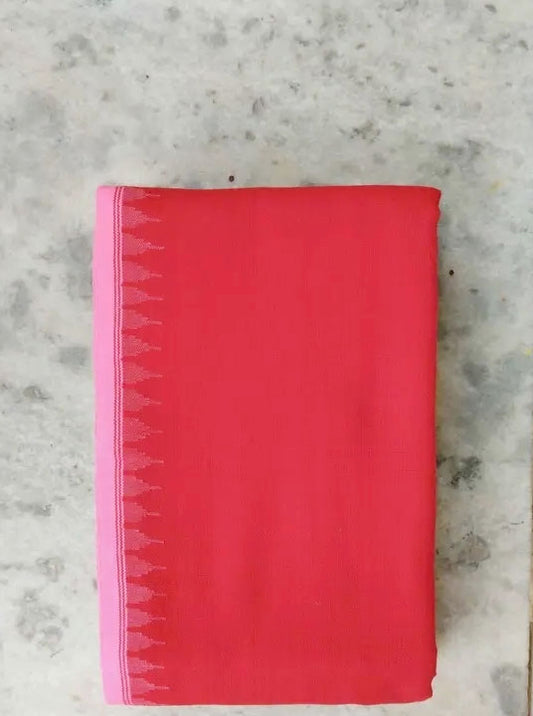 Oneply Fanek (orange, light pink border) - Traditional Manipuri Fanek