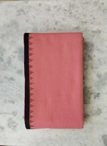 Oneply Fanek (peach, black border) - Traditional Manipuri Fanek