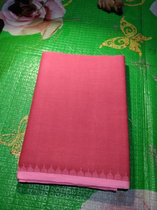 Linen Muga Fanek (peach, pink border) - Traditional Manipuri Fanek