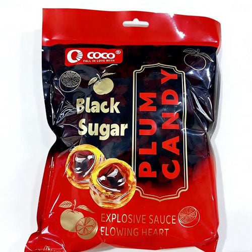 plum candy, black sugar candy, liquid center candy, asian candy, coco candy, brown sugar candy, filled candy, sweet snacks