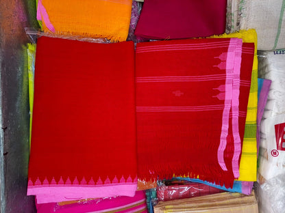 Lenin Muga Suit (red, light border) - Traditional Manipuri Fanek